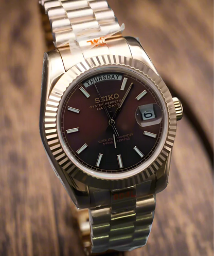 SEIKO MOD | DAY DATE | ROSE GOLD | CHOCO BROWN ROMAN DIAL