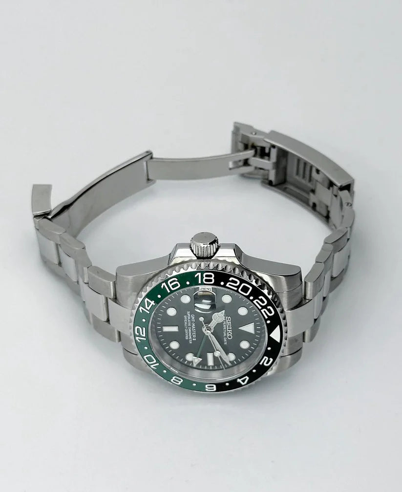 SEIKO MOD | SPRITE GMT LEFT| SILVER | BLACK DIAL