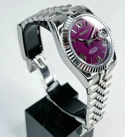 SEIKO MOD | DATE JUST | SILVER | ROMAN BURGUNDY DIAL