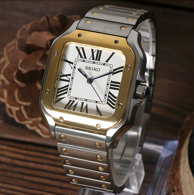 SEIKO MOD |SANTOS |GOLDEN TWO TONE | WHITE ROMAN DIAL