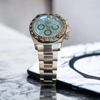 SEIKO MOD | DAYTONA| SILVER | ICE BLUE PLATINUM DIAL