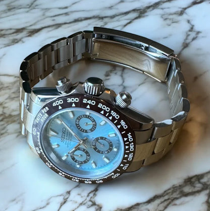 SEIKO MOD | DAYTONA| SILVER | ICE BLUE PLATINUM DIAL