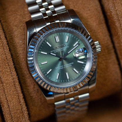 SEIKO MOD | DATE JUST | SILVER | OLIVE GREEN INDEX DIAL