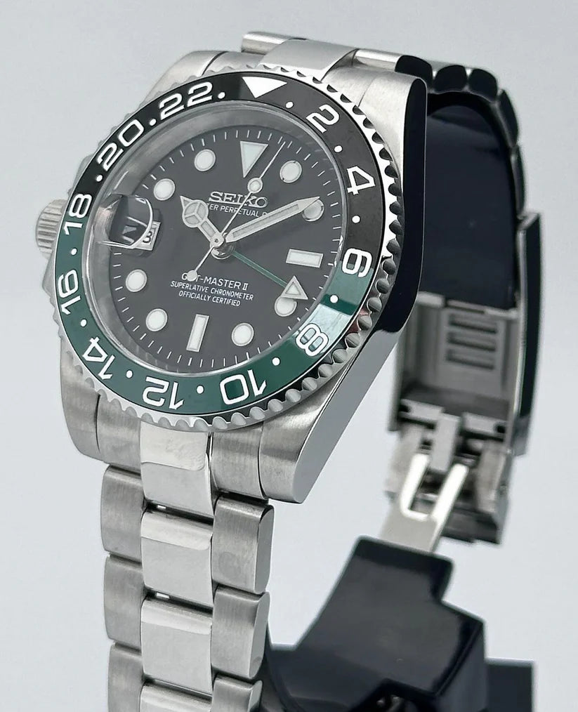 SEIKO MOD | SPRITE GMT LEFT| SILVER | BLACK DIAL