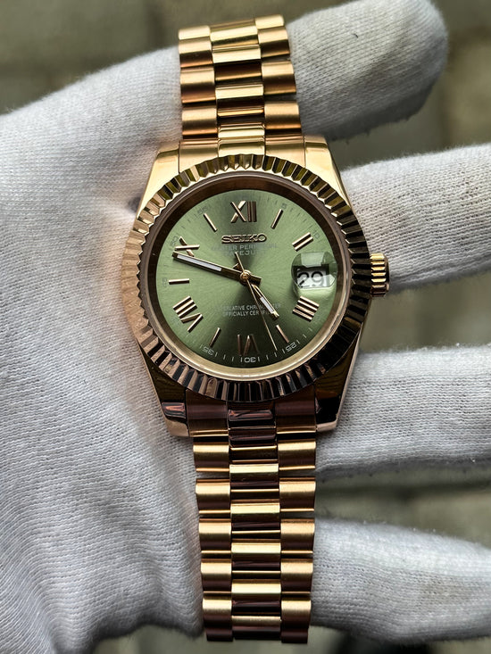 SEIKO MOD | DATE JUST | ROSE GOLD | OLIVE GREEN ROMAN DIAL