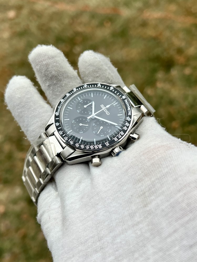 SEIKO MOD | OMEGA SPEED MASTER | SILVER| BLACK INDEX DIAL