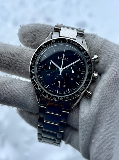 SEIKO MOD | OMEGA SPEED MASTER | SILVER| BLACK INDEX DIAL