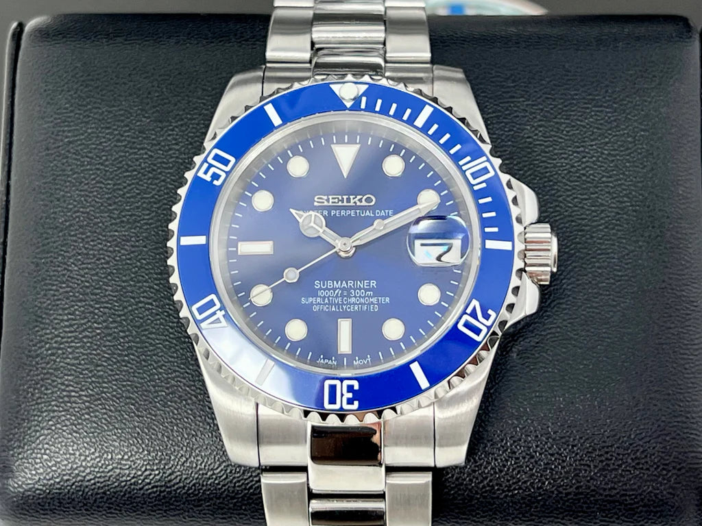 SEIKO MOD | SUBMARINER MASTER SMURF | SILVER | BLACK DIAL