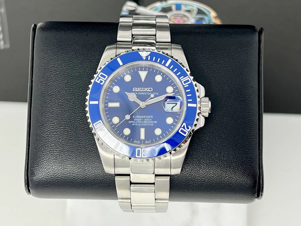 SEIKO MOD | SUBMARINER MASTER SMURF | SILVER | BLACK DIAL