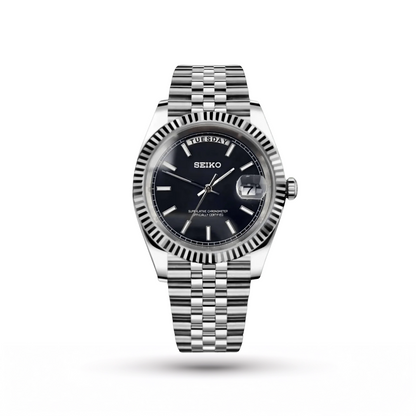 SEIKO MOD | DAY DATE | SILVER | BLACK INDEX DIAL