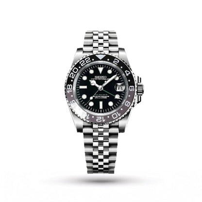 SEIKO MOD | BRUICE WAYNE GMT MASTER | SILVER | BLACK DIAL
