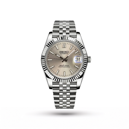 SEIKO MOD | DATE JUST SILVER | SILVER GREY INDEX DIAL