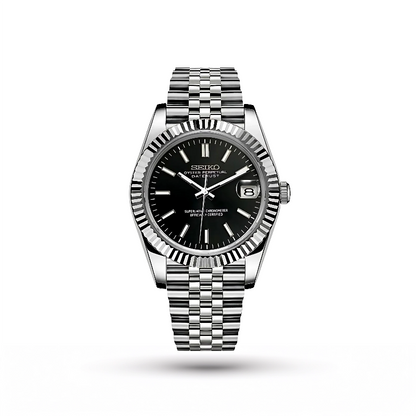 SEIKO MOD | DATE JUST| SILVER | BLACK INDEX DIAL