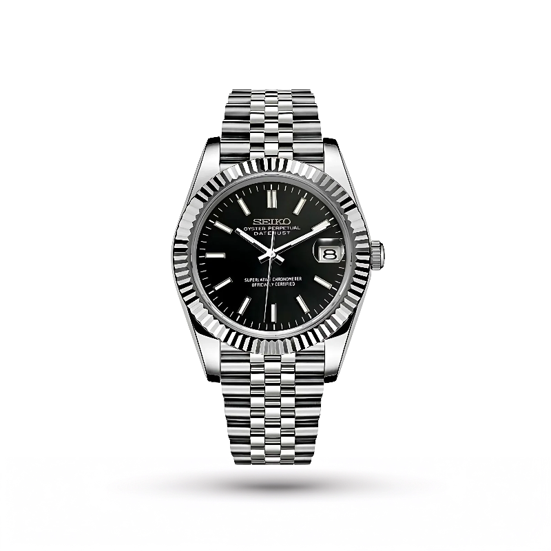 SEIKO MOD | DATE JUST| SILVER | BLACK INDEX DIAL