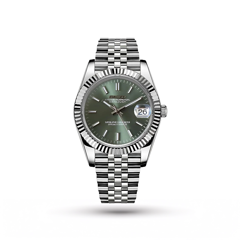 SEIKO MOD | DATE JUST | SILVER | OLIVE GREEN INDEX DIAL