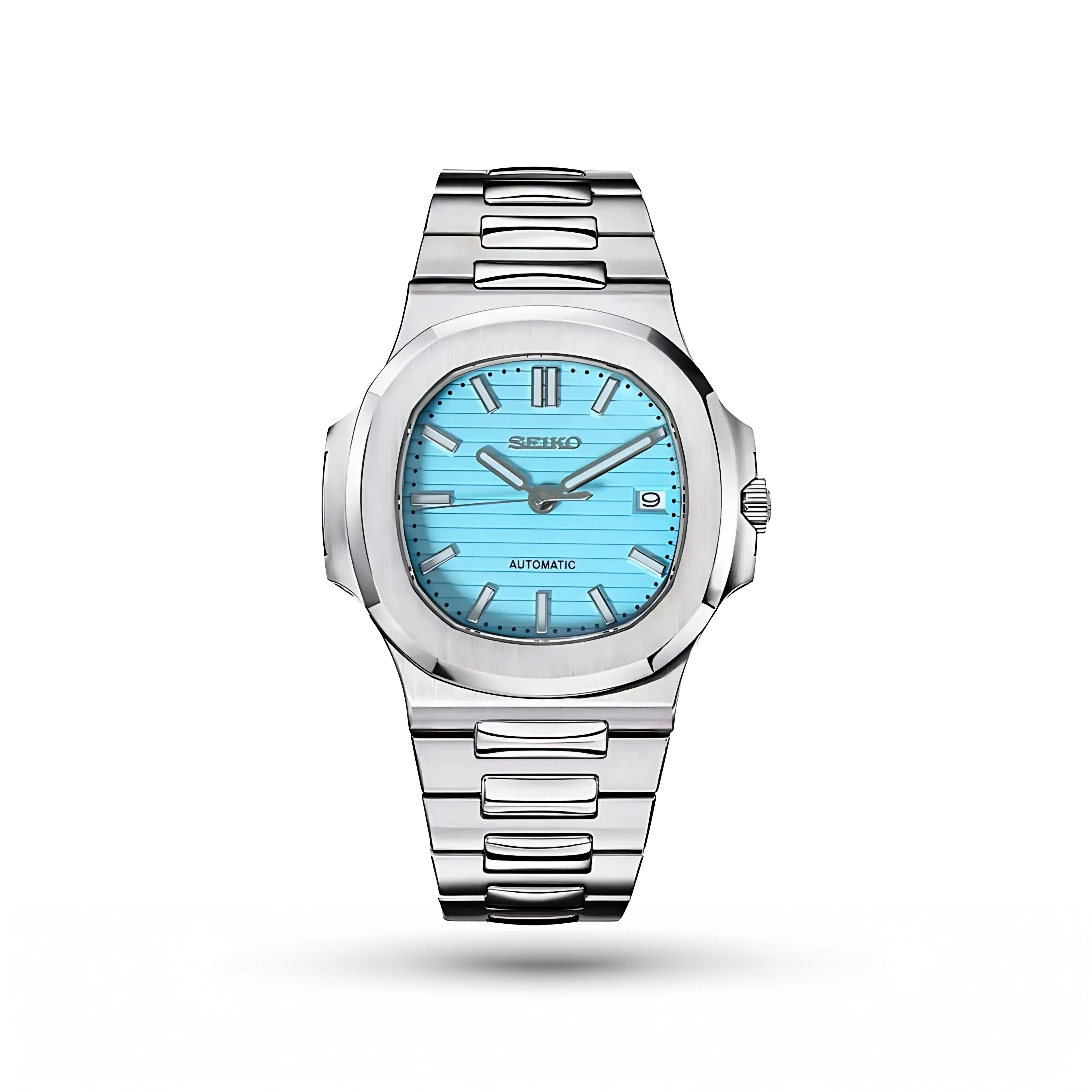 SEIKO MOD | NAUTILUS DATE | SILVER | TIFFANY BLUE INDEX DIAL