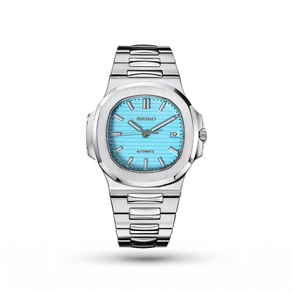 SEIKO MOD | NAUTILUS DATE | SILVER | TIFFANY BLUE INDEX DIAL