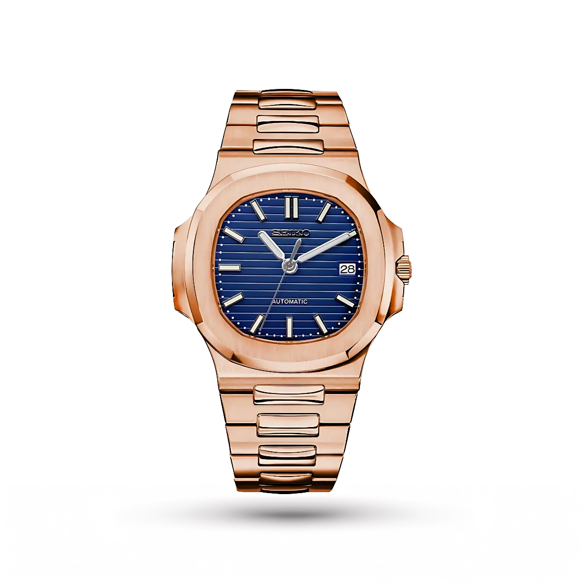 SEIKO MOD | NAUTILUS DATE| ROSE GOLD | DEEP BLUE INDEX DIAL