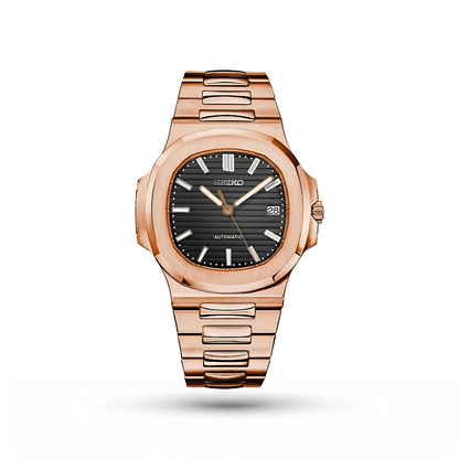 SEIKO MOD | NAUTILUS DATE | ROSE GOLD | DEEP BLACK INDEX DIAL