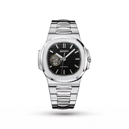 SEIKO MOD | NAUTILUS | SILVER | DEEP BLACK OPEN HEART INDEX DIAL