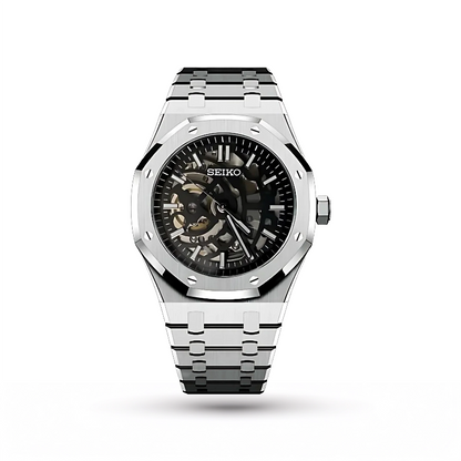 SEIKO MOD | ROYAL OKA | SILVER | BLACK SKELETON DIAL