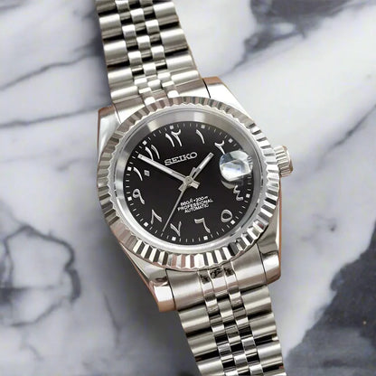 SEIKO MOD | DATE JUST | SILVER | BLACK ARABIC DIAL