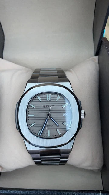 SEIKO MOD | NAUTILUS DATE | SILVER | CHARCOAL GREY INDEX DIAL