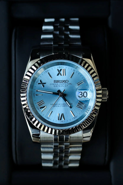 SEIKO MOD | DATE JUST | SILVER | ICE BLUE ROMAN DIAL