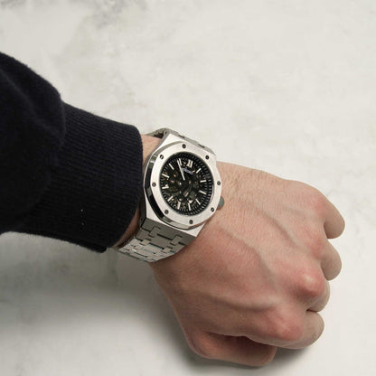 SEIKO MOD | ROYAL OKA | SILVER | BLACK SKELETON DIAL