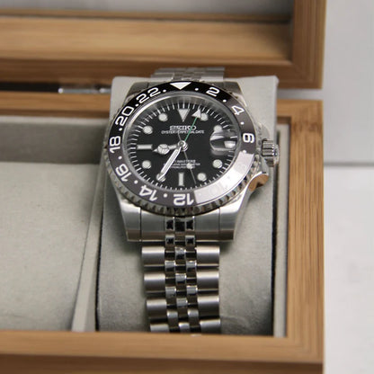 SEIKO MOD | BRUICE WAYNE GMT MASTER | SILVER | BLACK DIAL