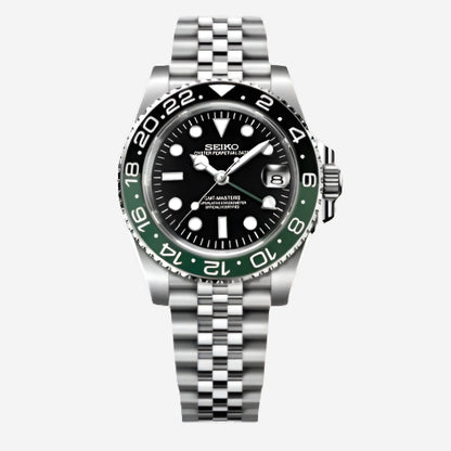 SEIKO MOD | SPRITE GMT LEFT| SILVER | BLACK DIAL