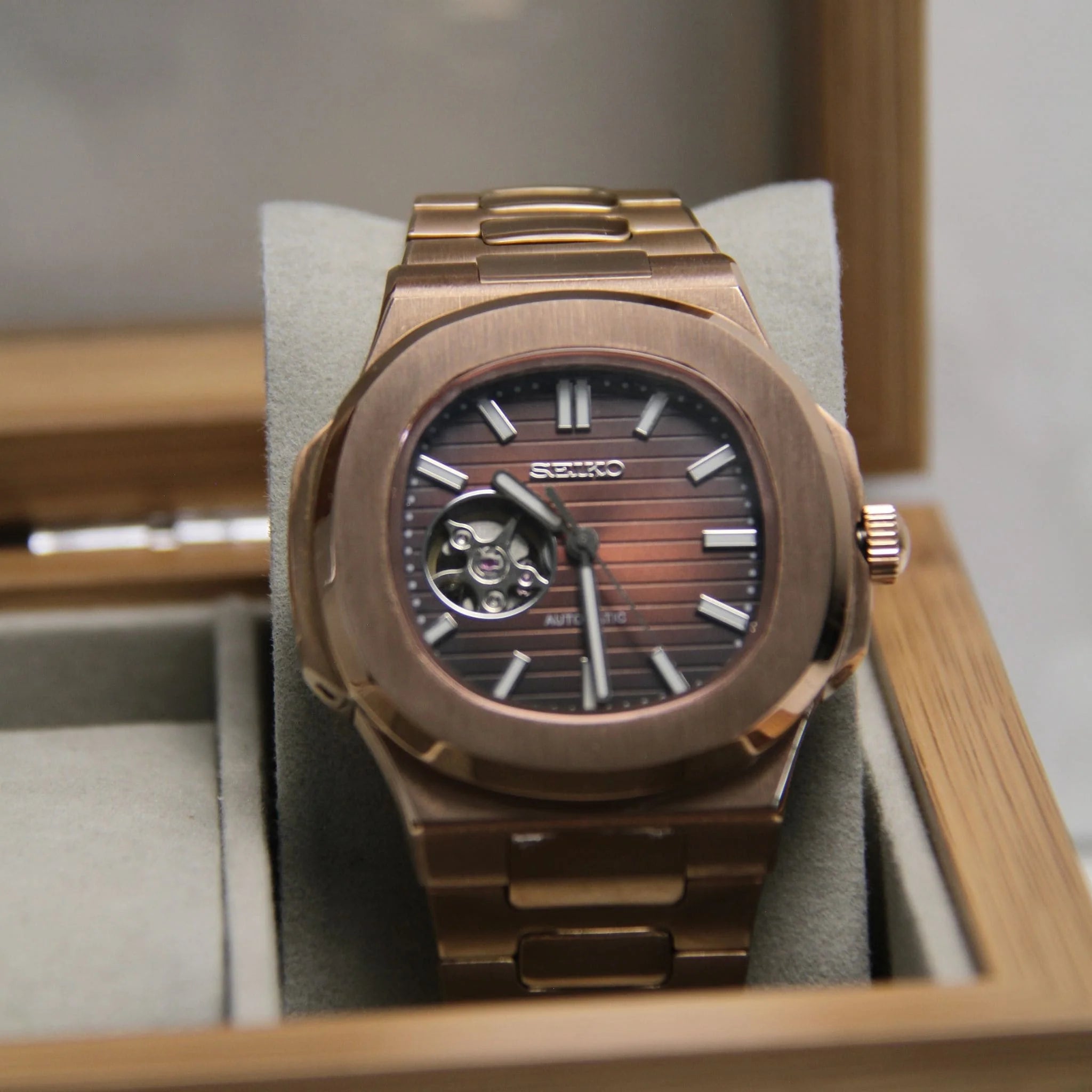 SEIKO MOD | NUATILUS |ROSE GOLD | CHOCOLATE OPEN HEART DIAL