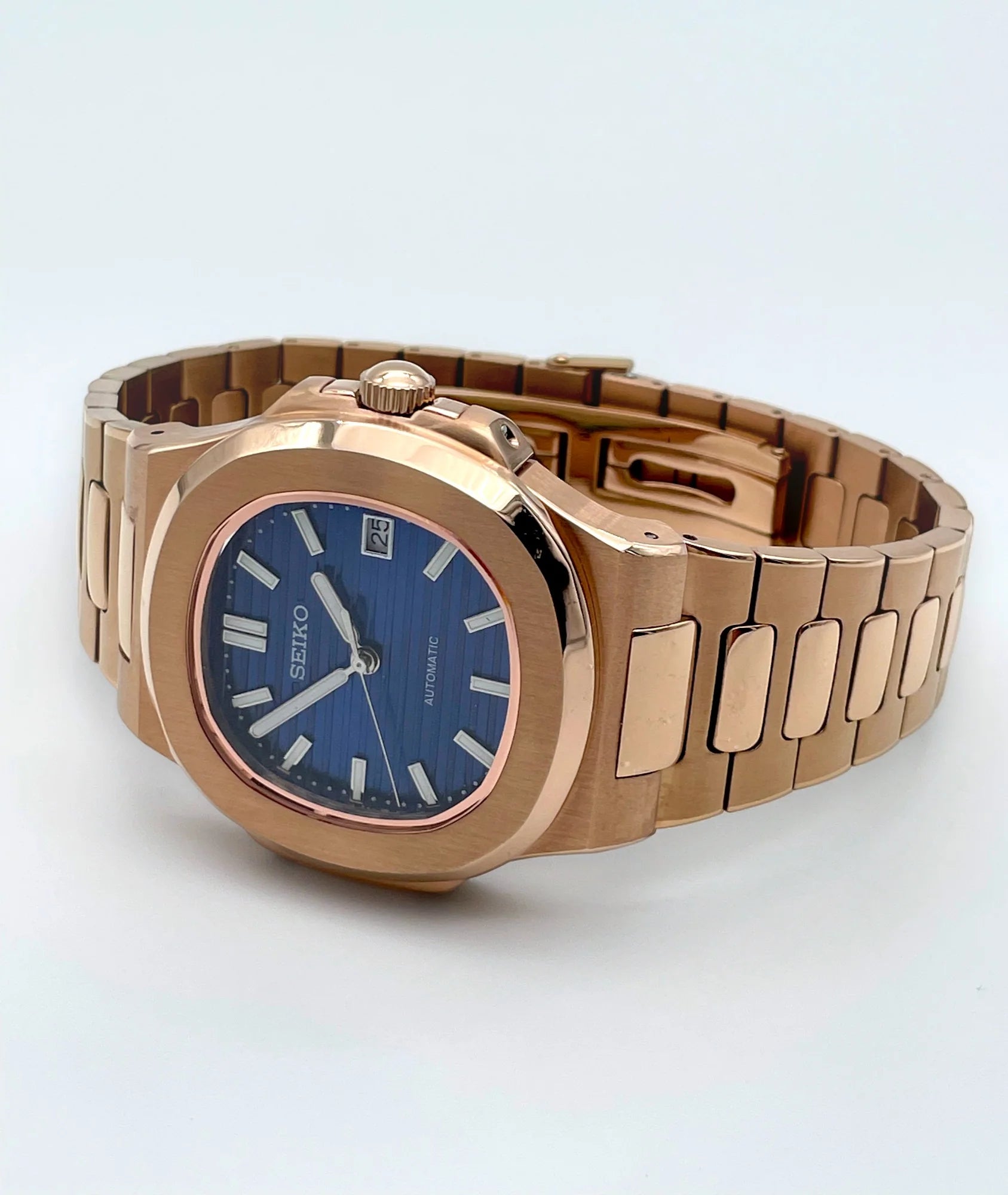 SEIKO MOD | NAUTILUS DATE| ROSE GOLD | DEEP BLUE INDEX DIAL