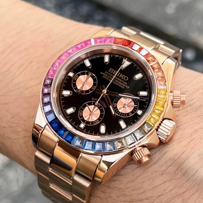 SEIKO MOD | DAYTONA RAINBOW | ROSE GOLD | BLACK DIAL