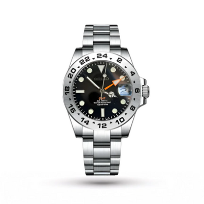 SEIKO MOD | EXPLORER GMT | SILVER | BLACK DIAL