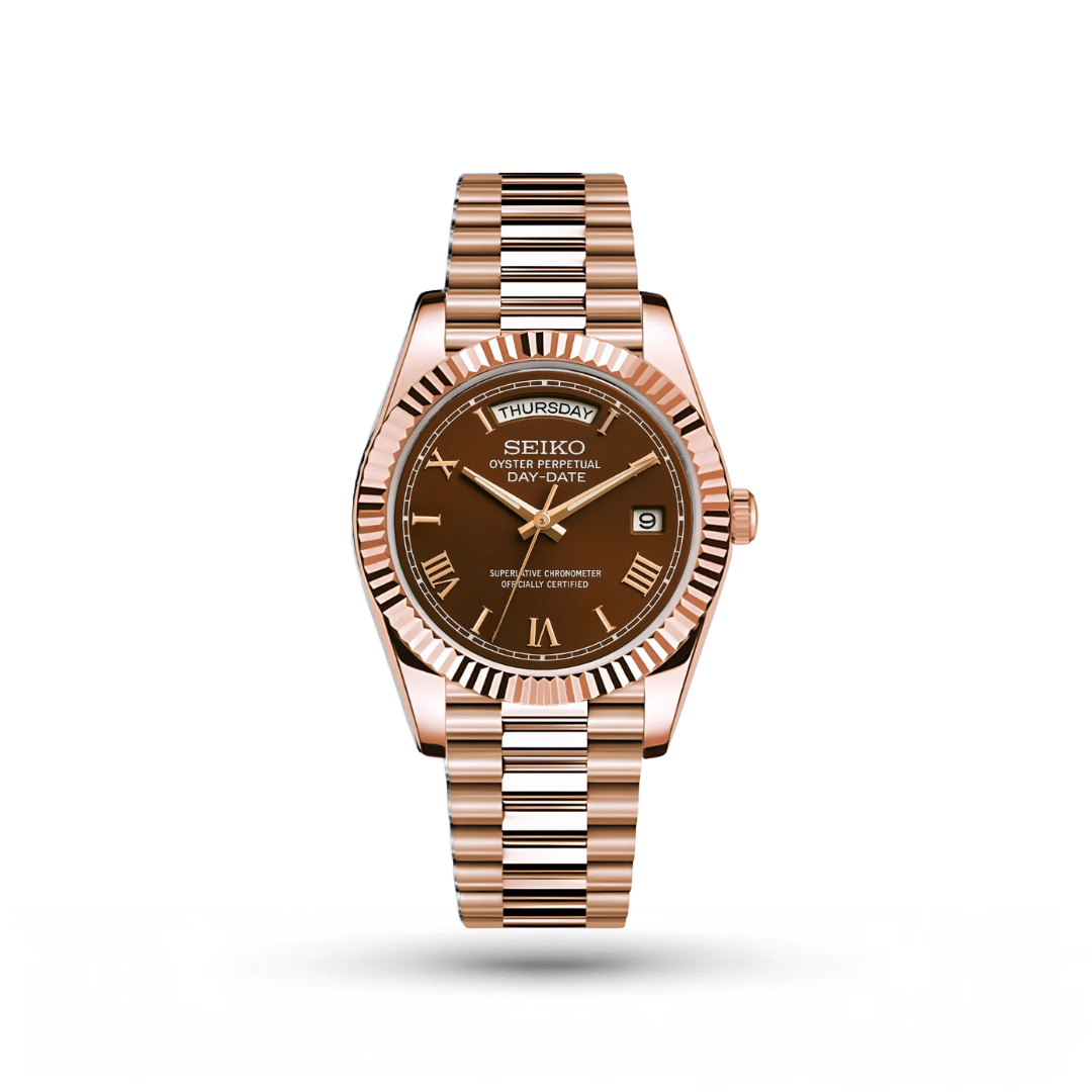 SEIKO MOD | DAY DATE | ROSE GOLD | CHOCO BROWN ROMAN DIAL