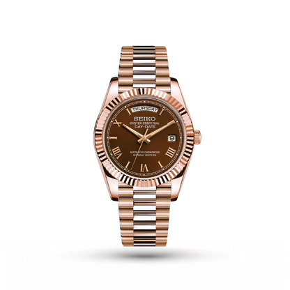 SEIKO MOD | DAY DATE | ROSE GOLD | CHOCO BROWN ROMAN DIAL