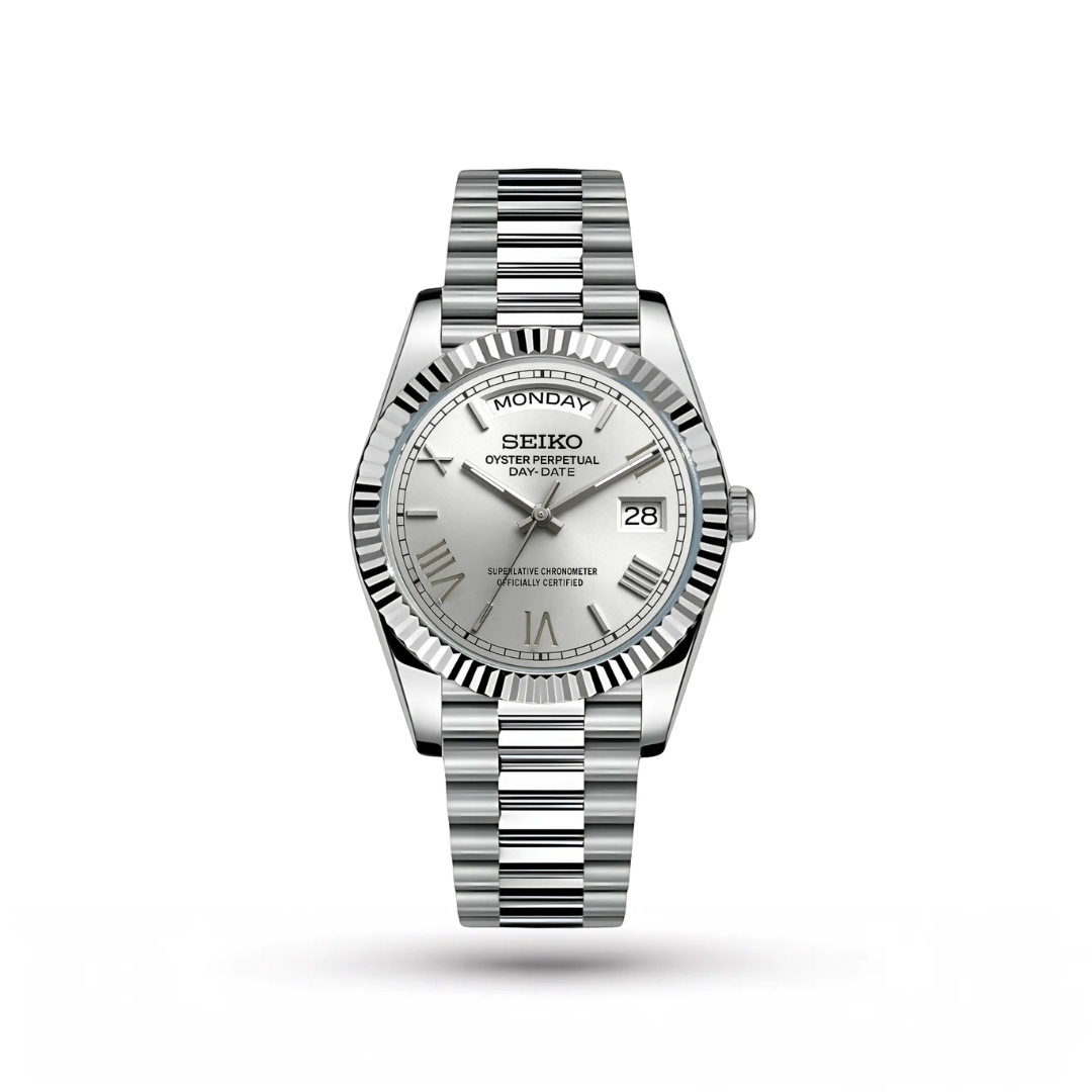 SEIKO MOD | DAY DATE | SILVER | WHITE ROMAN DIAL
