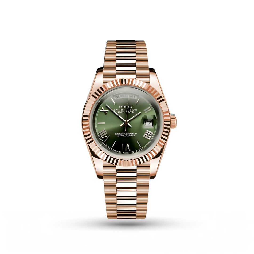 SEIKO MOD | DAY DATE| ROSE GOLD | OLIVE GREEN ROMAN DIAL