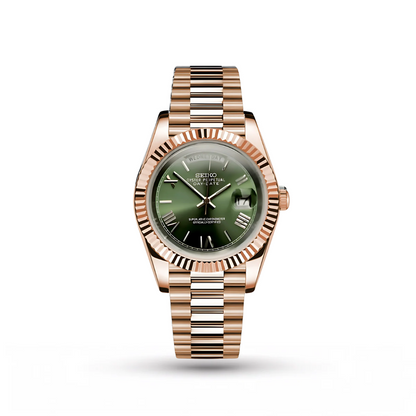SEIKO MOD | DAY DATE| ROSE GOLD | OLIVE GREEN ROMAN DIAL