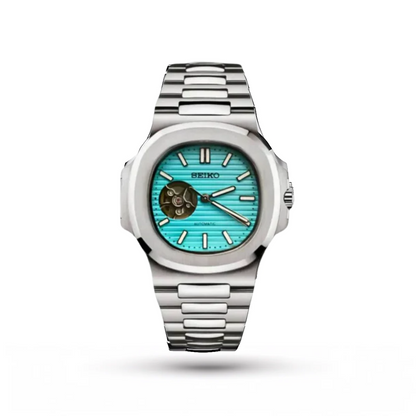 SEIKO MOD | NAUTILUS | SILVER | TIFFANY BLUE OPEN HEART INDEX DIAL