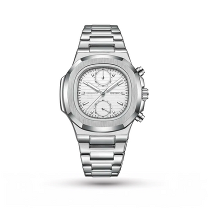 SEIKO MOD | NAUTILUS CHRONOGRAPH | SILVER | WHITE INDEX DIAL