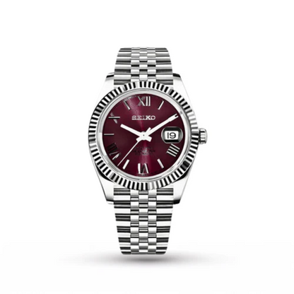 SEIKO MOD | DATE JUST | SILVER | ROMAN BURGUNDY DIAL
