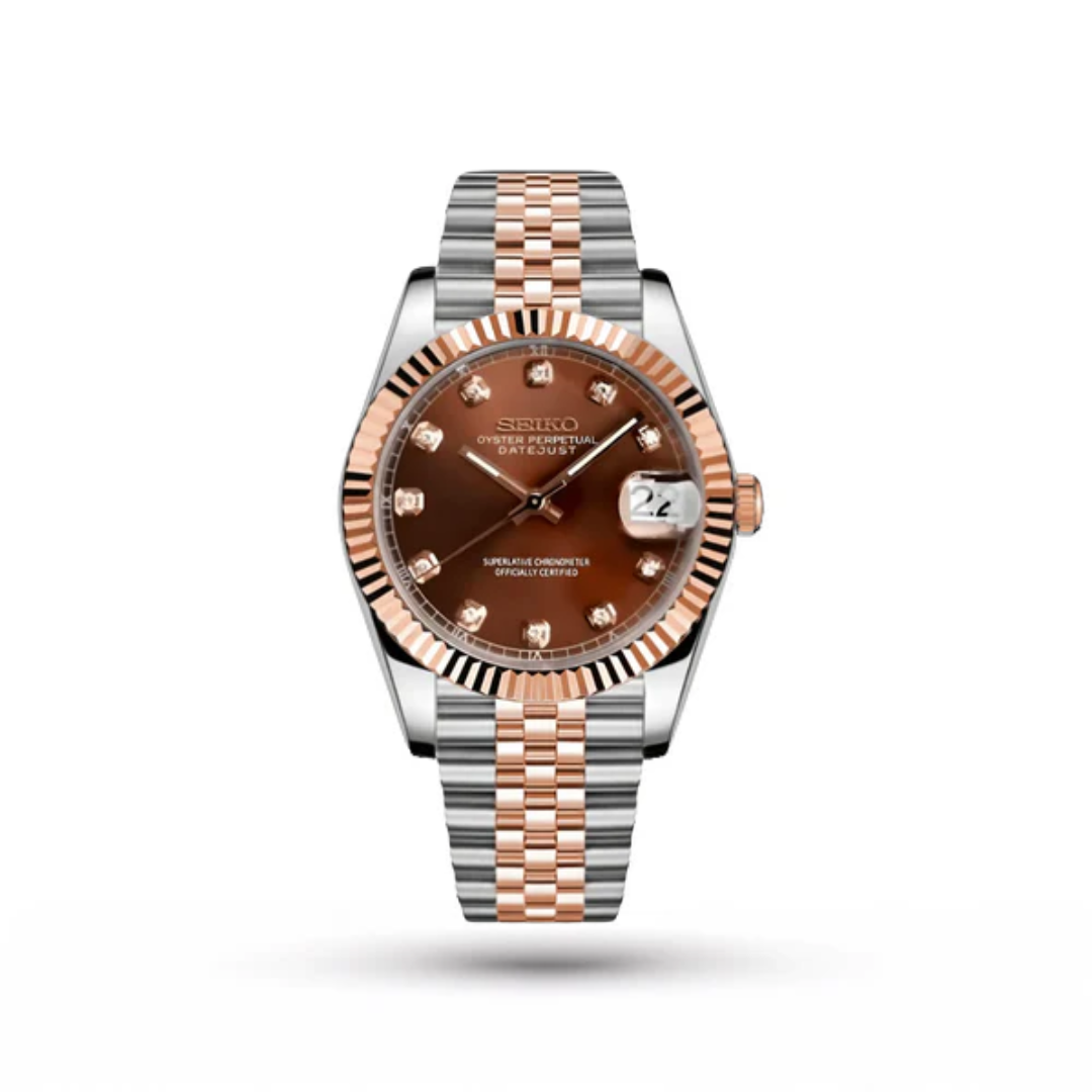 SEIKO MOD | DATE JUST | TWO TONE ROSE GOLD | CHOCOLATE DIOMAND DIAL