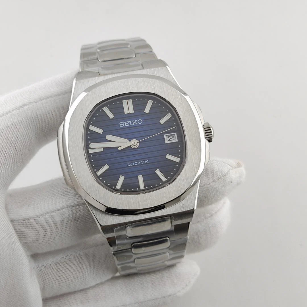 SEIKO MOD | NAUTILUS DATE | SILVER  | ABYSS BLUE INDEX DIAL