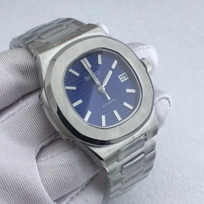 SEIKO MOD | NAUTILUS DATE | SILVER  | ABYSS BLUE INDEX DIAL