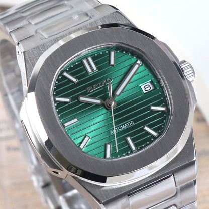 SEIKO MOD | NAUTILUS DATE | SILVER | FOREST GREEN INDEX DIAL