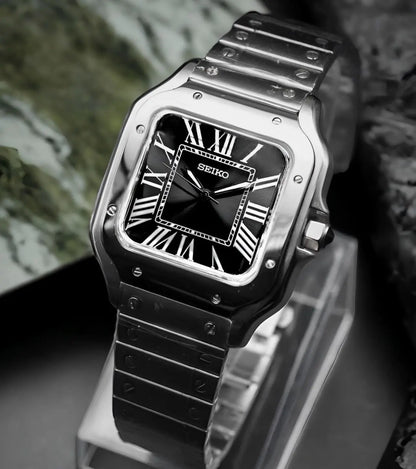SEIKO MOD | SANTOS | SILVER | BLACK ROMAN DIAL