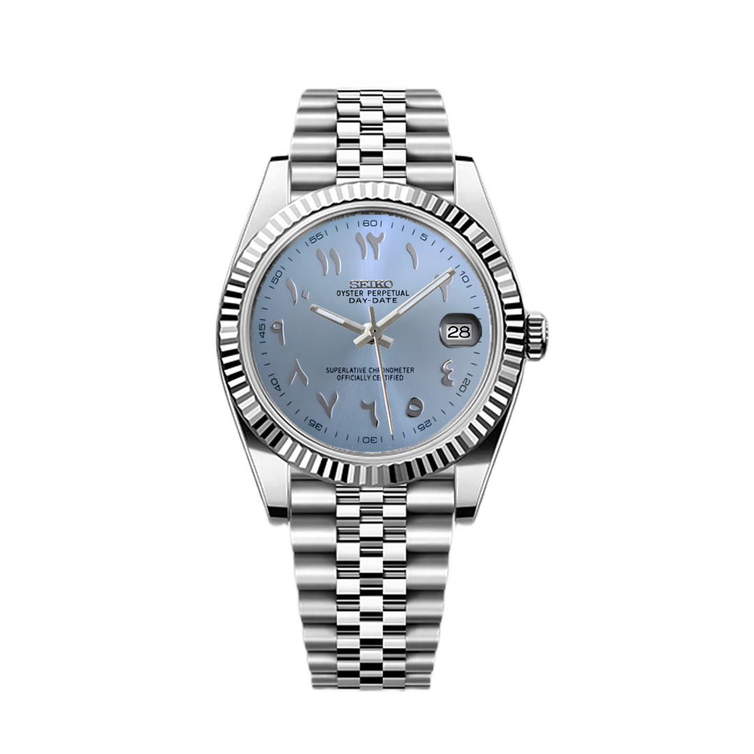 SEIKO | SEIKOJUST DATEJUST SUNBRUST BLUE ARABIC JUBILEE | SILVER STAINLESS STEEL