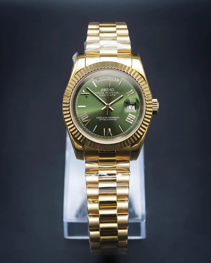 SEIKO MOD | DAY DATE | SILVER | MINT GREEN ROMN DIAL